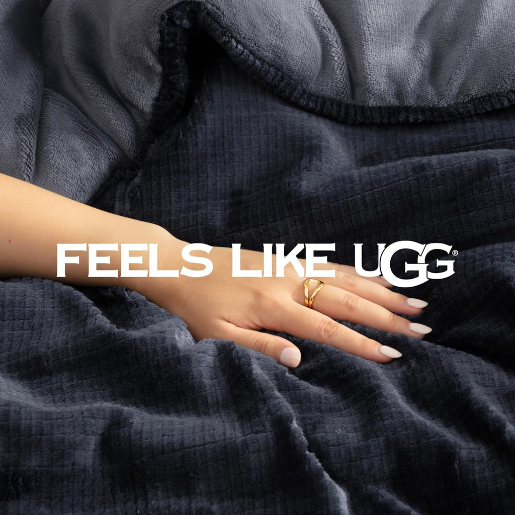 UGG Remina Comforter Set 5 Piece Bed in a Bag with Throw Blanket, Decorative Pillow, Shams, and Reversible Comforter Hypoallergenic Washable Luxury Warm Fluffy Bedding Set, Full/Queen, Navy Blue