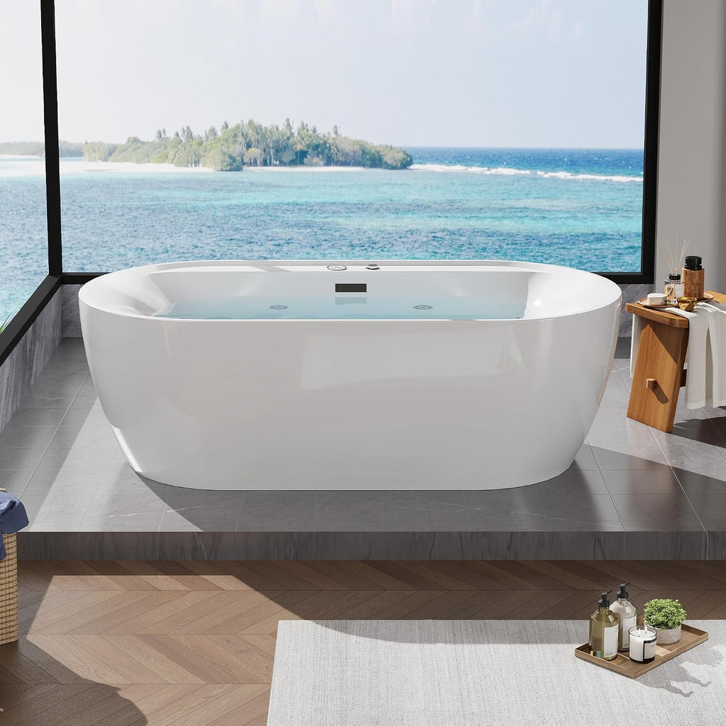 Water Therapy Freestanding Bathtub 71 inch Acrylic Massage Spa Tub with Heating System, Bubble Jets and Digital Control Panel for Bathroom Upgrade and Relaxation
