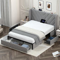 LUCKLIFE Queen Size Metal Bed Frame with Upholstered Headboard,Storage Drawers,USB&Type-C Charging Ports,No Box Spring Needed,Grey