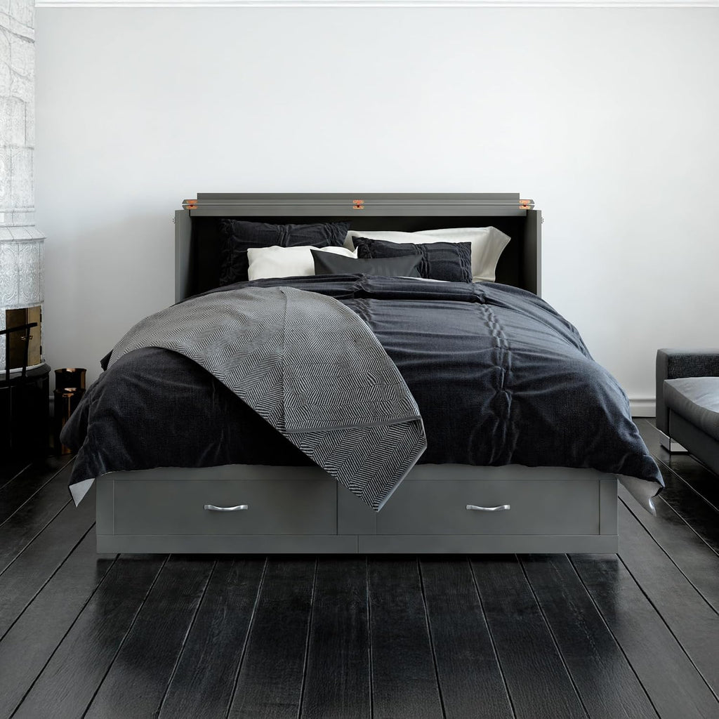 AFI Hamilton Queen Murphy Bed Chest with Mattress, Storage, and Built-in Charger in Grey