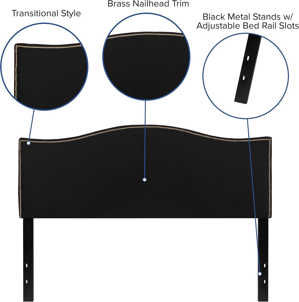 Flash Furniture Lexington Upholstered Queen Size Headboard with Accent Nail Trim in Black Fabric