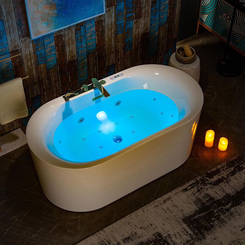 WOODBRIDGE 59' x 31-1/2' Whirlpool and Air Bath Heated Soaking Combination Tub with Adjustable Speed Air Blower, Faucet and Display Control Panel, Brushed Gold Finish Trim and Drain Kit,BG100+F0045BG