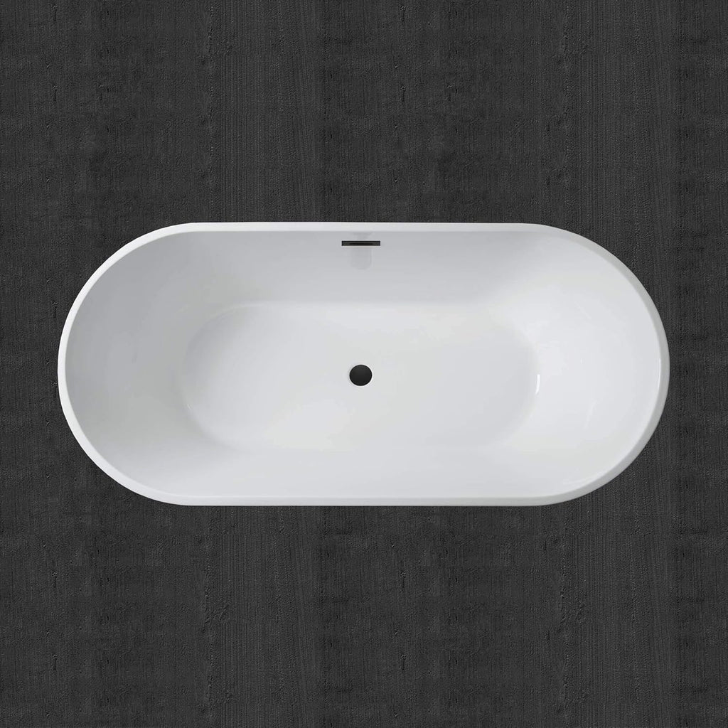 WOODBRIDGE 59' Acrylic Freestanding Bathtub Contemporary Soaking Tub with Matte Black Overflow and Drain,Black