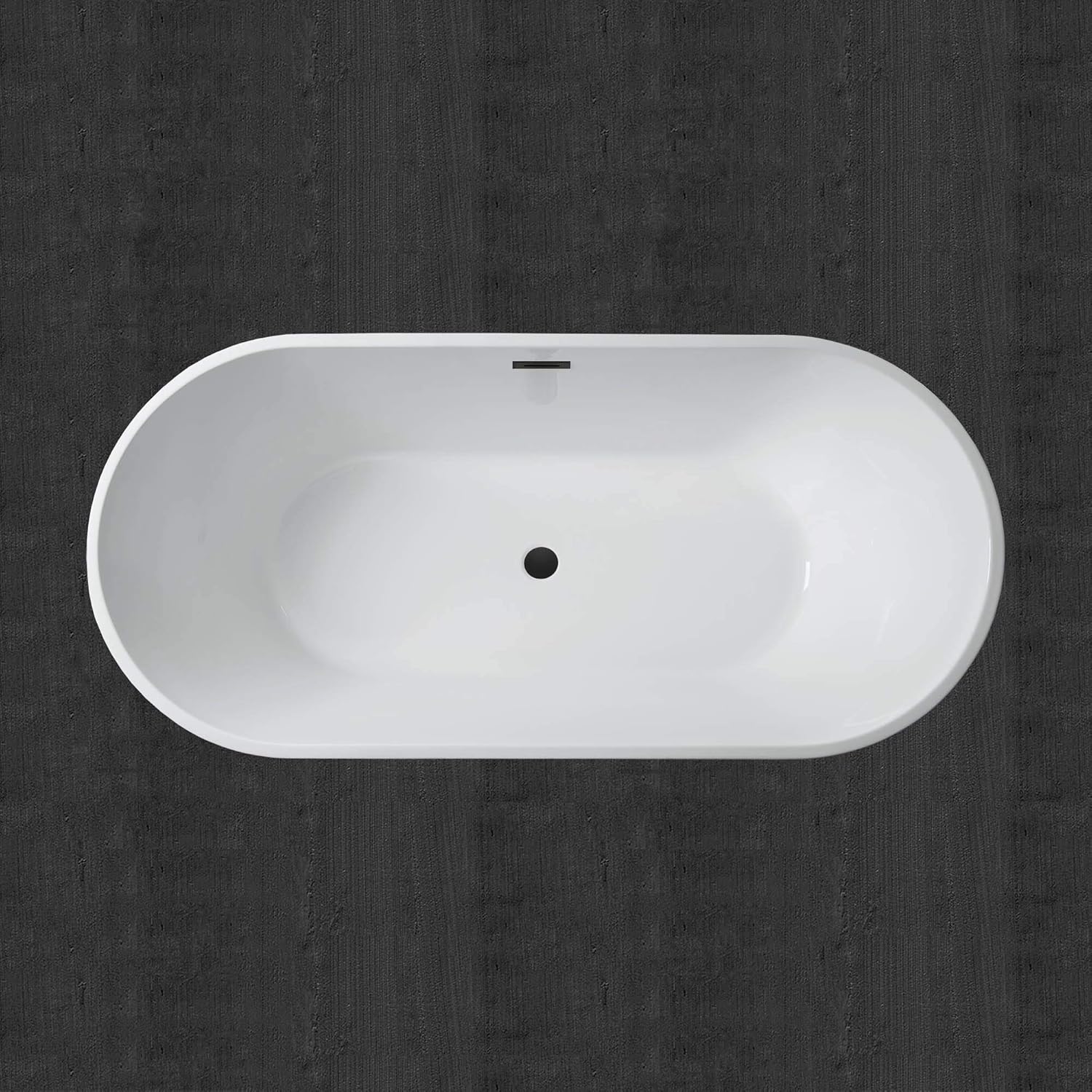 WOODBRIDGE 59' Acrylic Freestanding Bathtub Contemporary Soaking Tub with Matte Black Overflow and Drain,Black