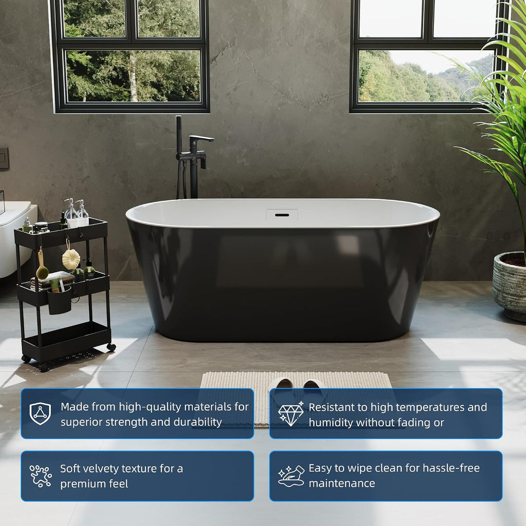 67' Acrylic Freestanding Bathtub, Deep Soaking Tub with Non-Slip Base, cUPC Certified Free Standing Tub, Chrome Drain Bath Tub, Modern Tub for Bathrooms, Black