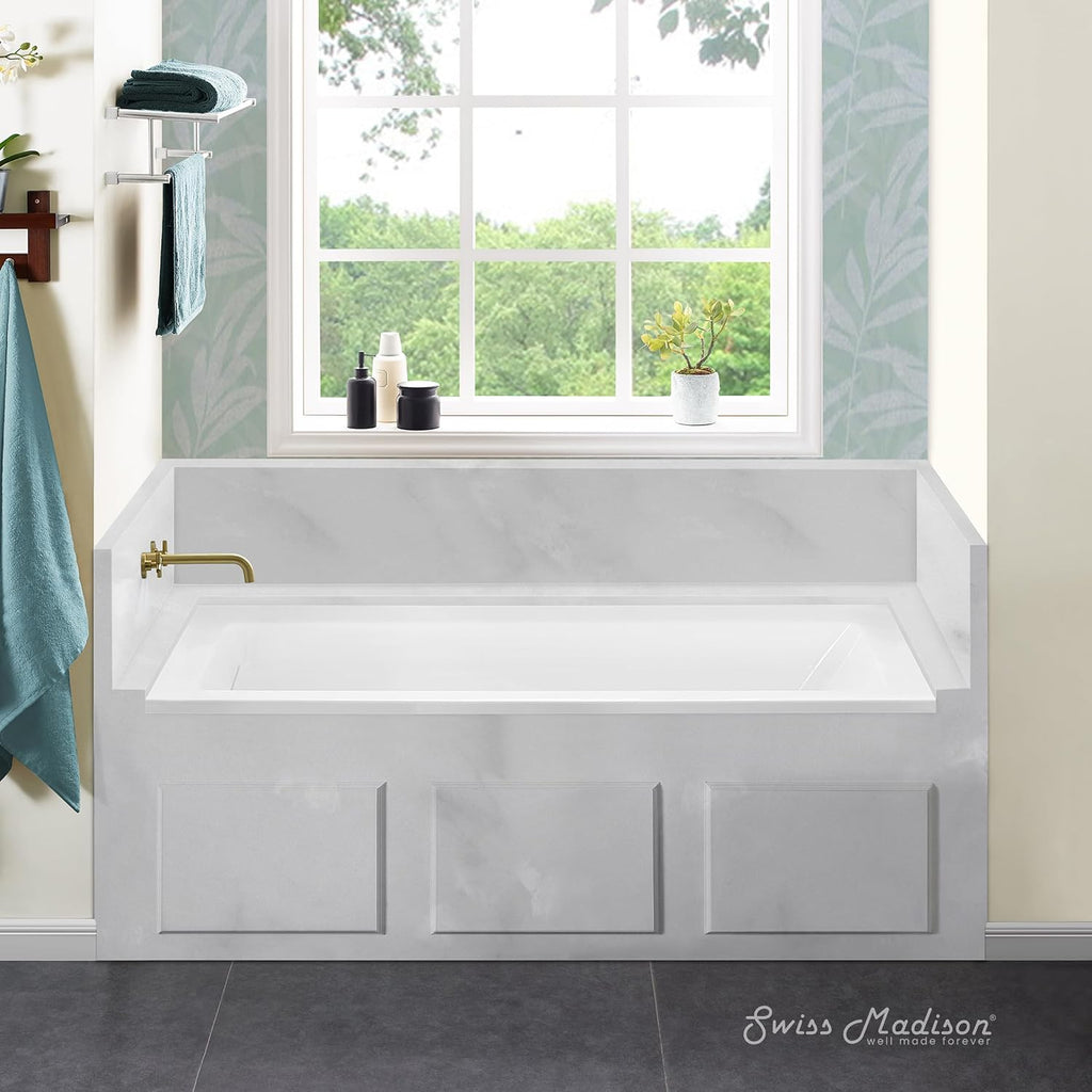 Swiss Madison Voltaire 60 x 30 Left Drain Soaking Alcove Bathtub in Glossy White with Integrated Overflow, Drain Included