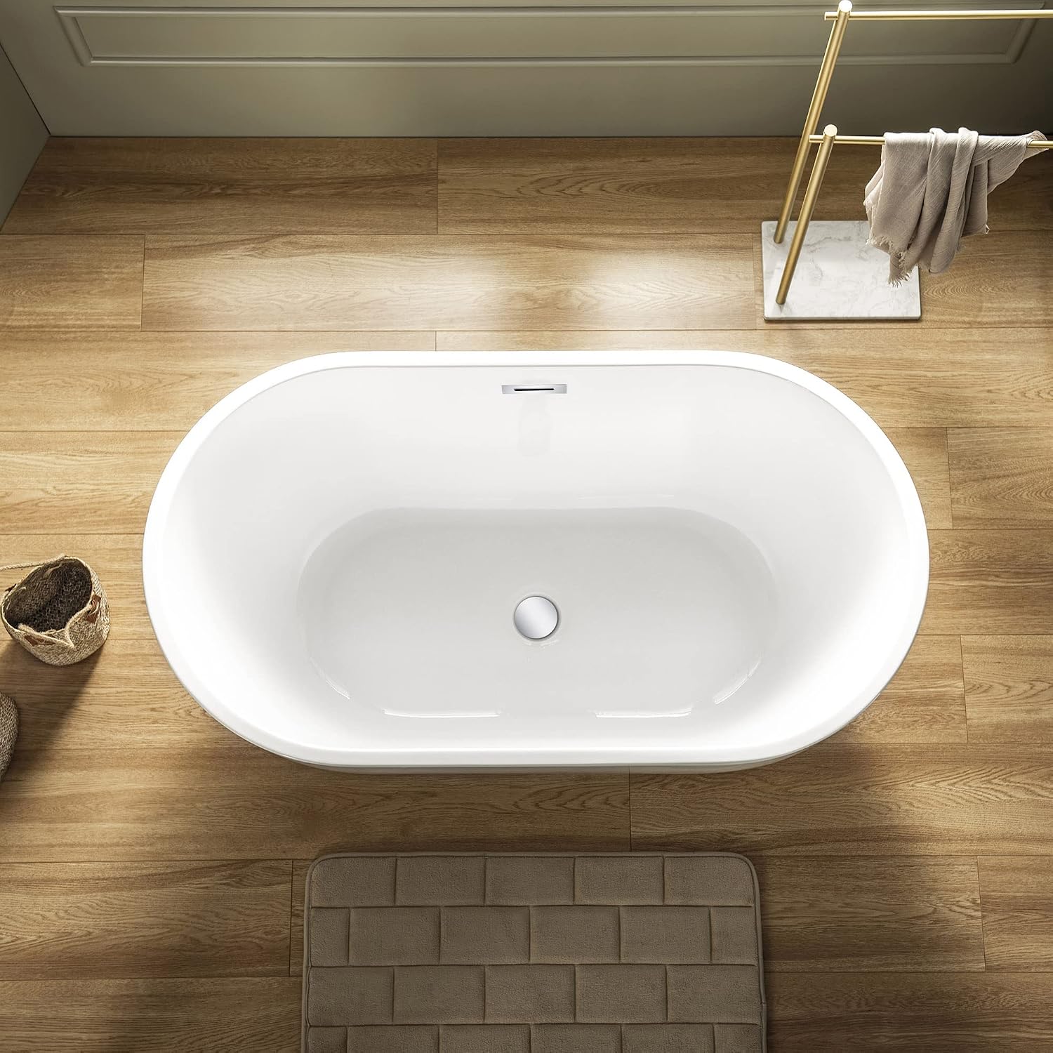WOODBRIDGE 48' Acrylic Freestanding Bathtub Contemporary Soaking Tub, White Acrylic(Chrome Drain/Overflow),BTA1703-C-Drain&O
