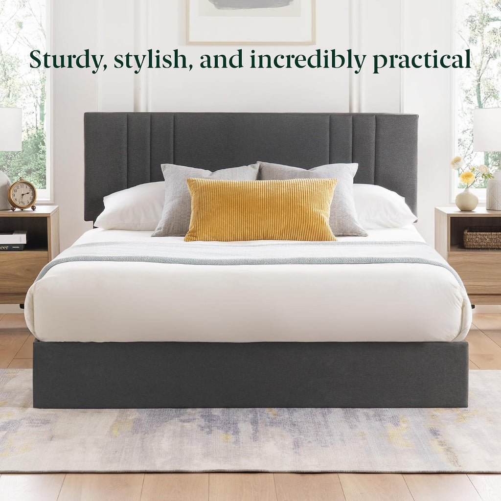 Zinus Billie Platform Bed Frame, Four Underbed Storage Drawers, Height Adjustable Headboard, Upholstered Style, Queen