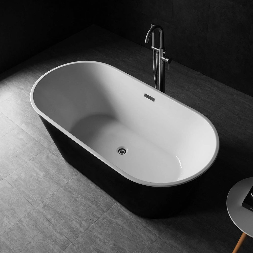 WOODBRIDGE 59' Acrylic Freestanding Bathtub Contemporary Soaking Tub with Brushed Nickel Overflow and Drain, B-1816 Black Color