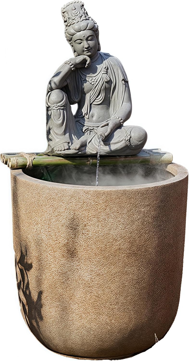 Outdoor Water Fountain Outside, Guan Yin Buddha Garden Fountain, Quan Yin, Kwan Yin, Quan Am, Kuan Yin, Female Buddha Statue, Chinese Decor & Gifts, Chinese New Year Decoration (B)