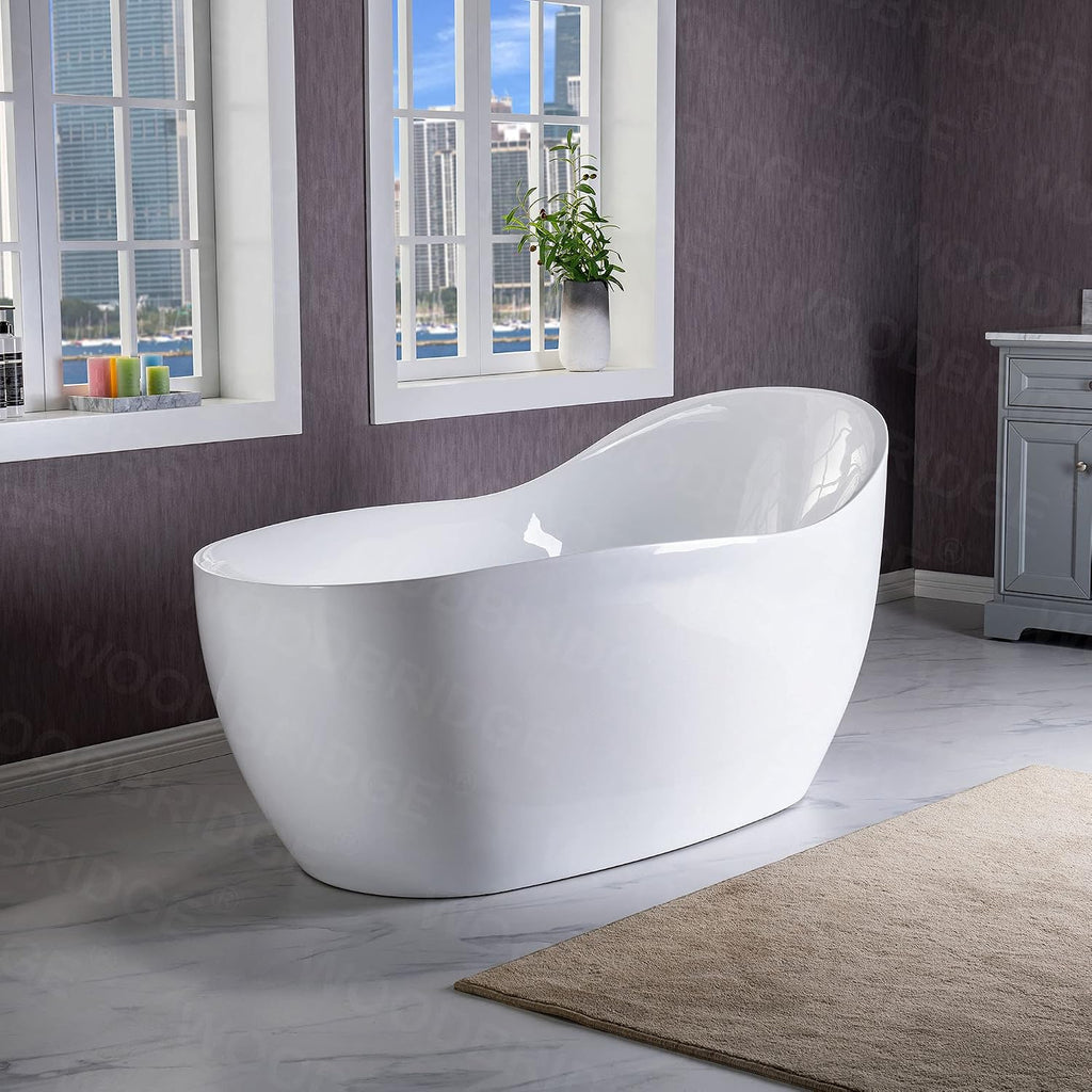 WOODBRIDGE 67' Acrylic Freestanding Bathtub Contemporary Soaking Chrome Overflow and Drain,White Air Bubble Tub