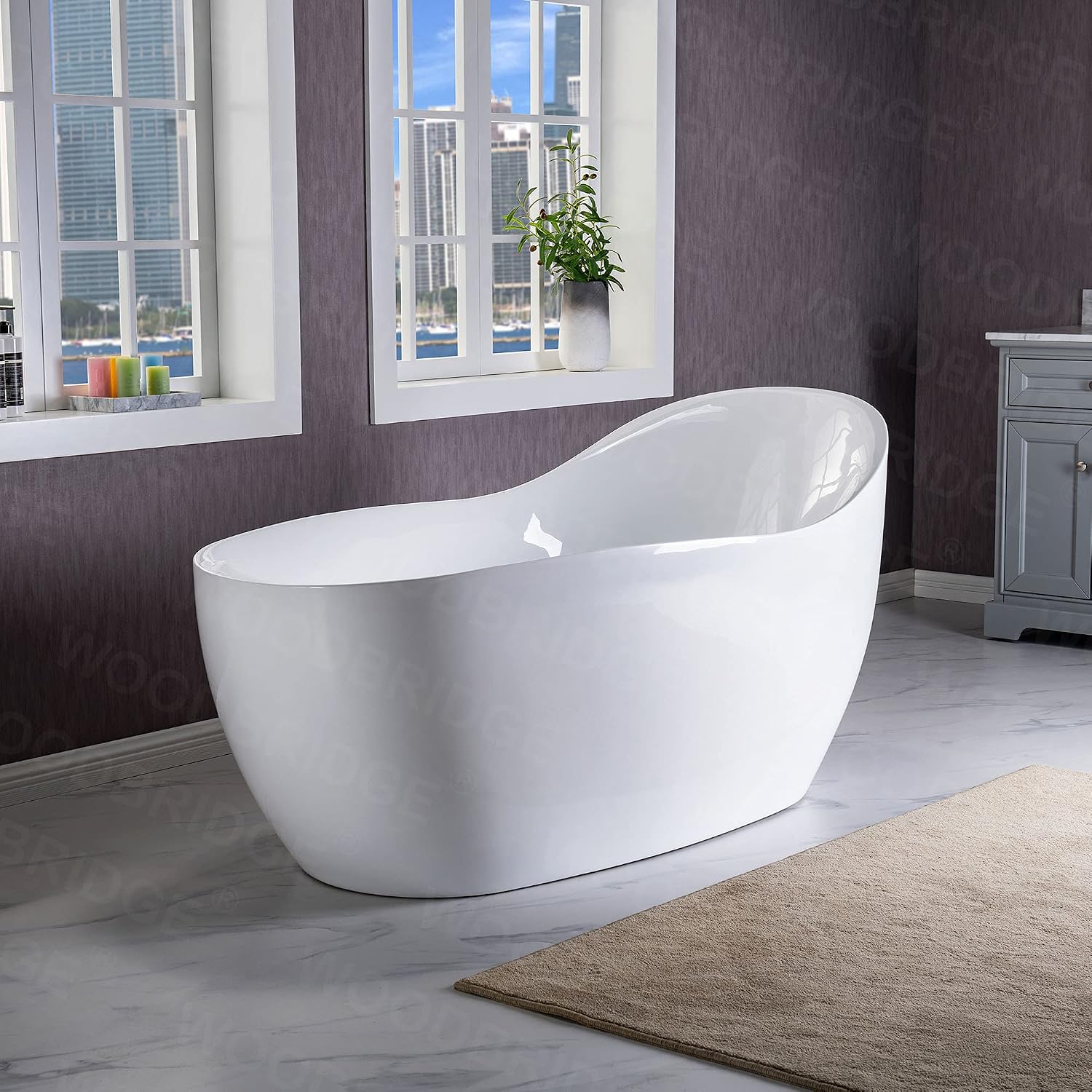 WOODBRIDGE 67' Acrylic Freestanding Bathtub Contemporary Soaking Chrome Overflow and Drain,White Air Bubble Tub
