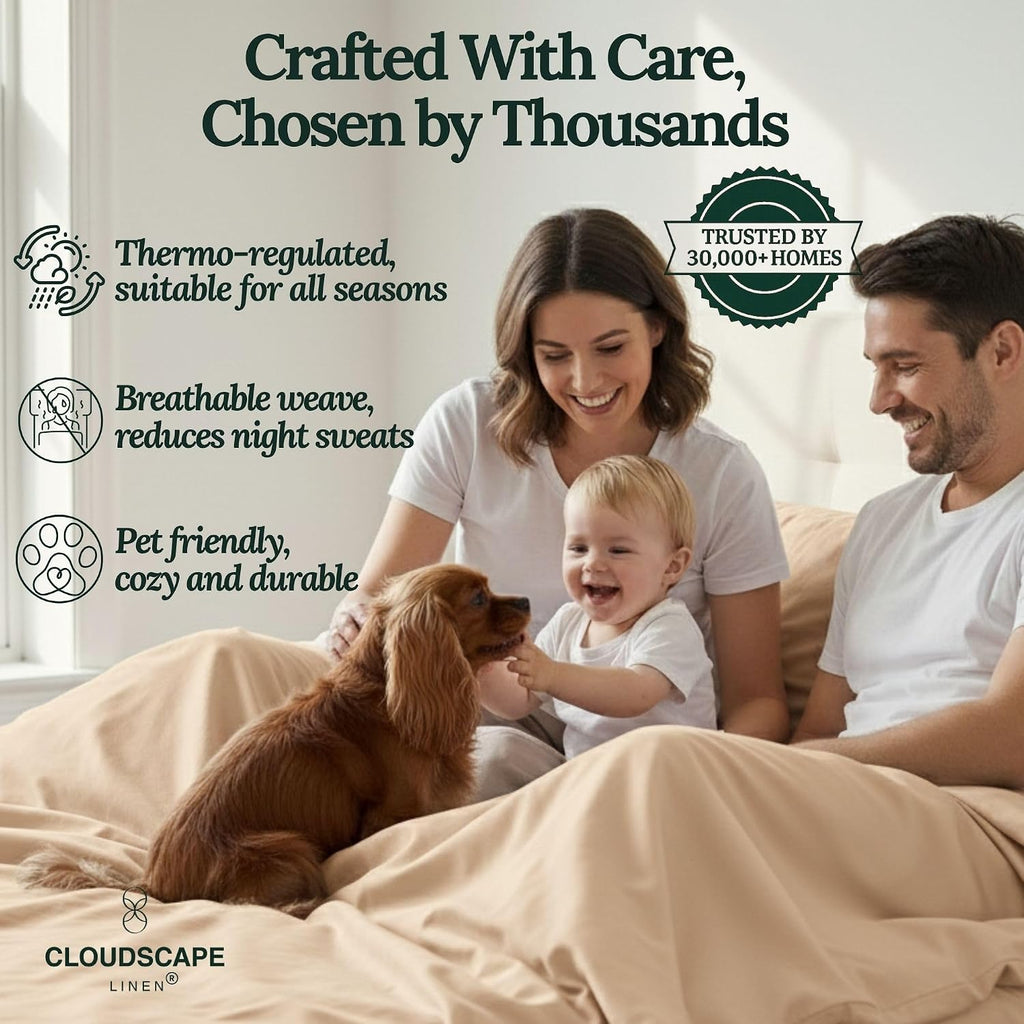 CLOUDSCAPE 100% Egyptian Cotton Sheets Full Size, 4 Pcs Breathable and Naturally Cooling Bedding Set, Long-Staple Cotton for Lasting Softness, Deep Pocket Fitted up to 16' Full Sheet, SepiaRose
