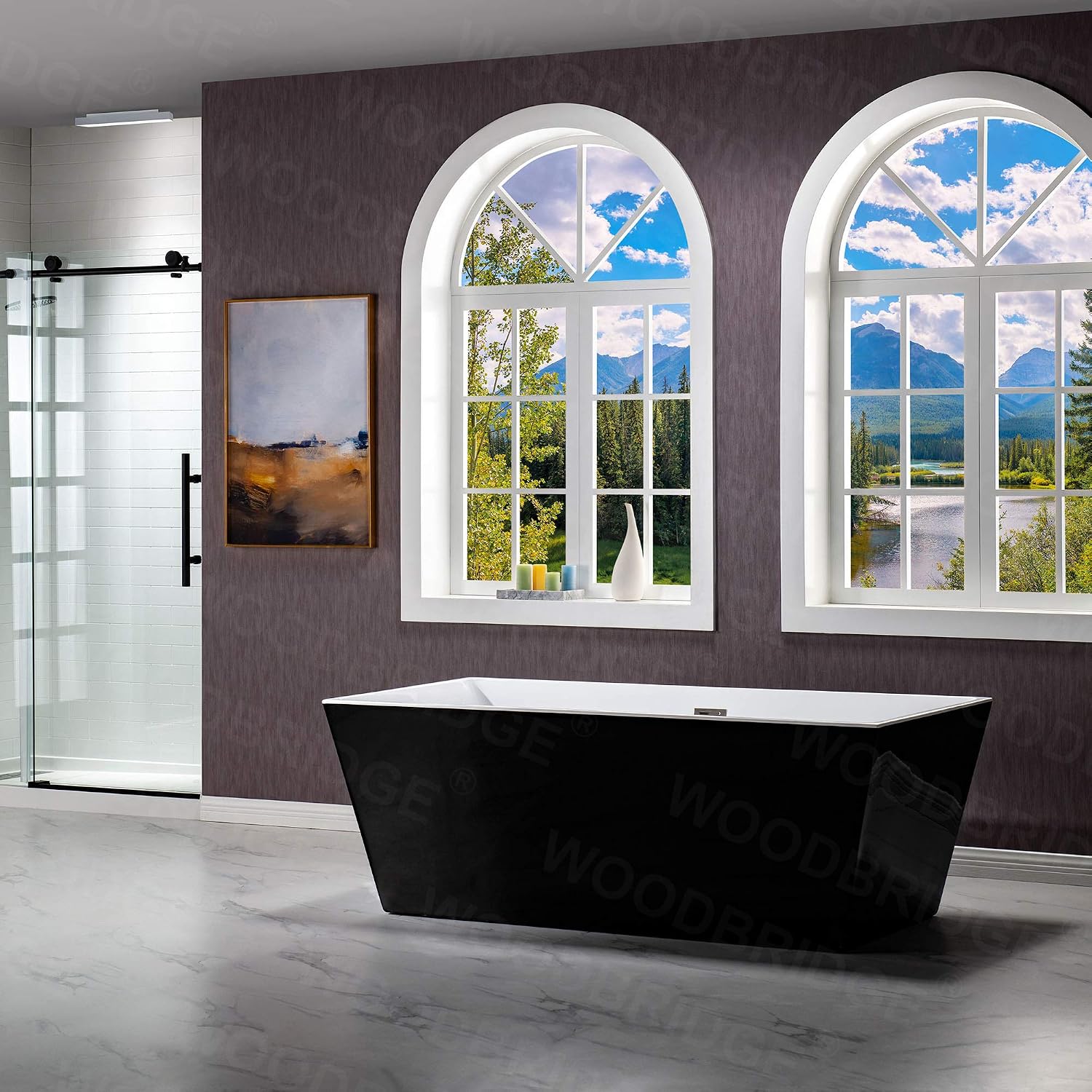 WOODBRIDGE 67' Acrylic Freestanding Bathtub Contemporary Soaking Tub, Black Acrylic (Brushed Nickel Drain/Overflow),B1812 Black -B/N-Drain &O