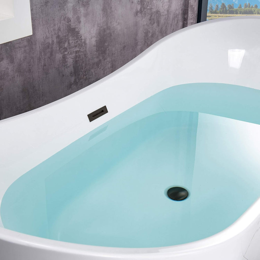 WOODBRIDGE 71'Freestanding White Acylic Soaking Bathtub with Matte Black Drain and Overflow,B0017-MB