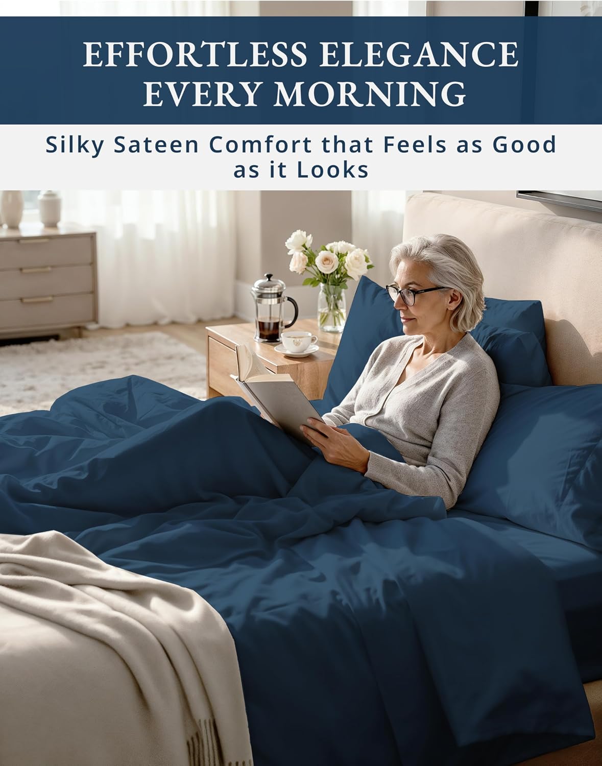 LANE LINEN 100% Cotton Split King Sheets for Adjustable Beds - 1000 Thread Count, Long Staple Mercerized Bedding Sheets, Luxury Hotel Like Thick 15' Deep Pocket Reinforced French Seams - Estate Blue