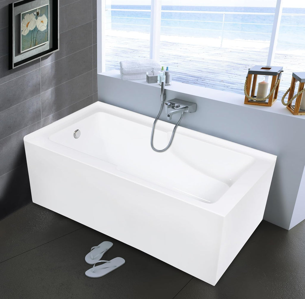 Aqua Eden VTAM6032L22S 60-Inch Acrylic 2-Wall Corner Alcove Tub with Corner Apron, Left Hand Drain Hole, White