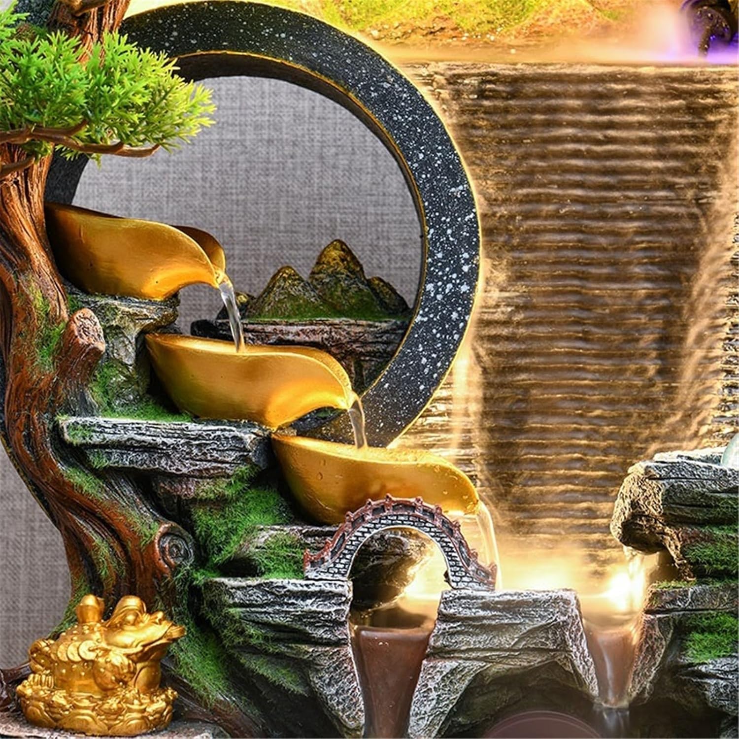 Tabletop Chinese Rockery Curtain Wall Water Ornaments Tabletop Fountain for Home Office Decoration Decor