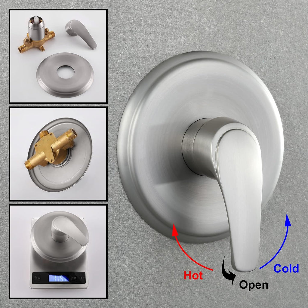 Wall Mounted Shower Faucet Set, Shower Fixtures Shower Mixer, Single Function Shower Trim Kit Pressure Balancing Shower System with Single Spray Detachable Clean Shower Head,Brushed