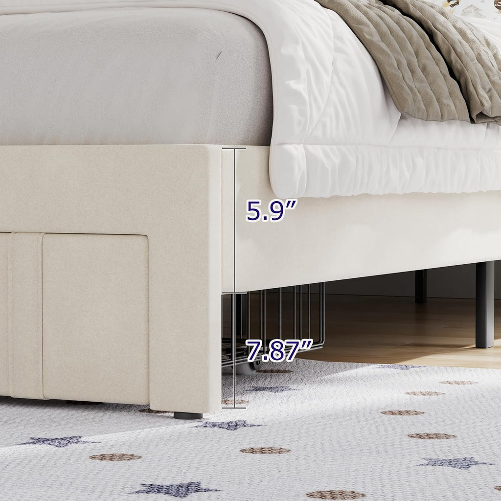 VECELO Twin Bed Frame with Storage Drawer, Heavy-Duty Platform Bedframe with Headboard & Strong Wooden Slats Support, No Boxing Spring Needed, Pala Beige