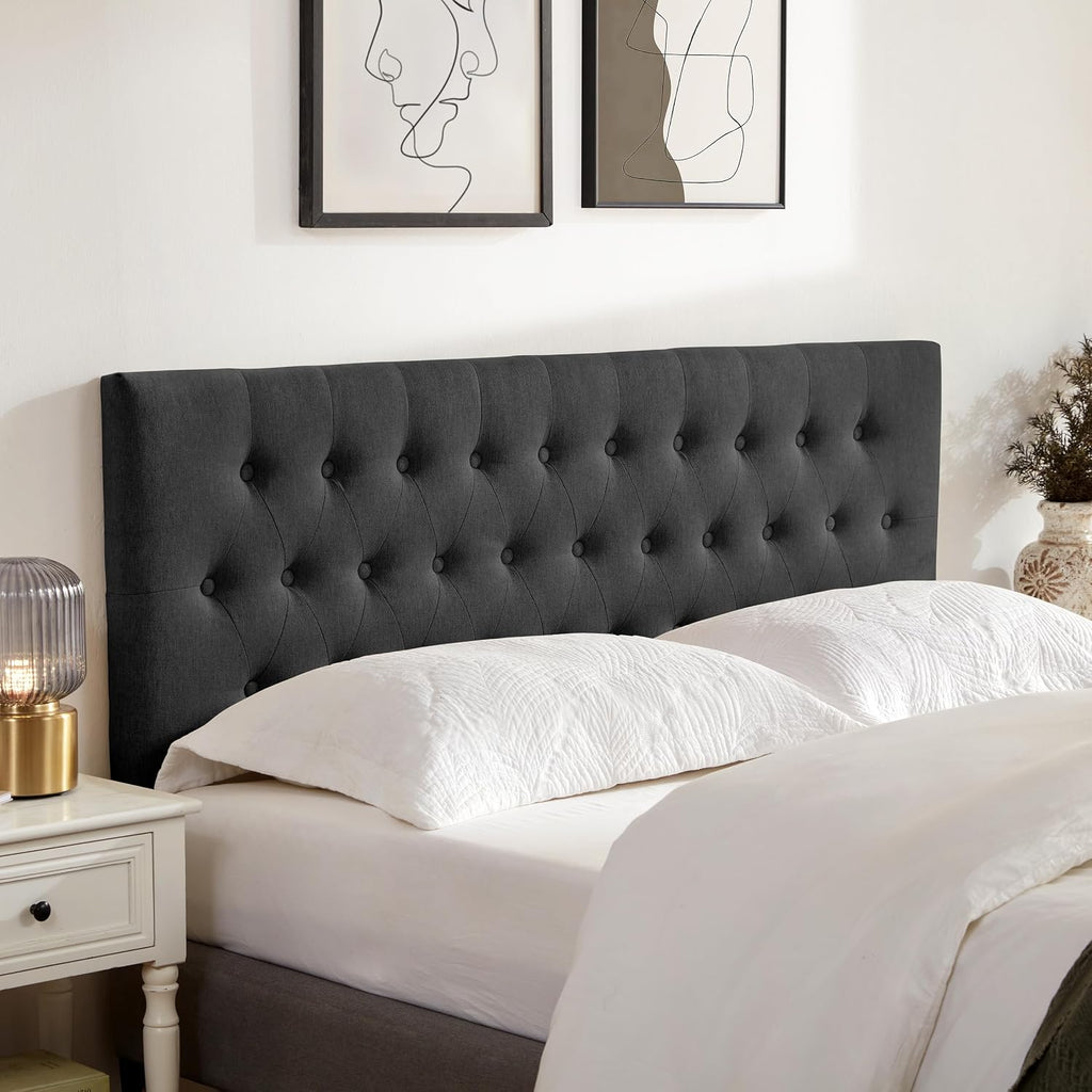Huatean Home Tufted Upholstered Headboard King Size, Solid Wood Head Board with Durable Metal Legs, Adjustable Height Bed headboard from 37' to 51' Fabric Headboard in Modern Button Design (Black)