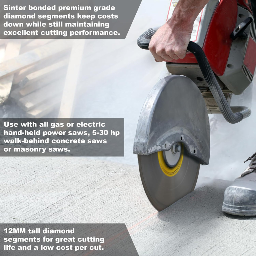 Cougar HS 12 Inch Diamond Concrete Saw Blade, Premium General Purpose Segmented Blade, Dry/Wet Cutting Concrete, Masonry, Brick, & Block 1'-20mm Arbor (3pcs)