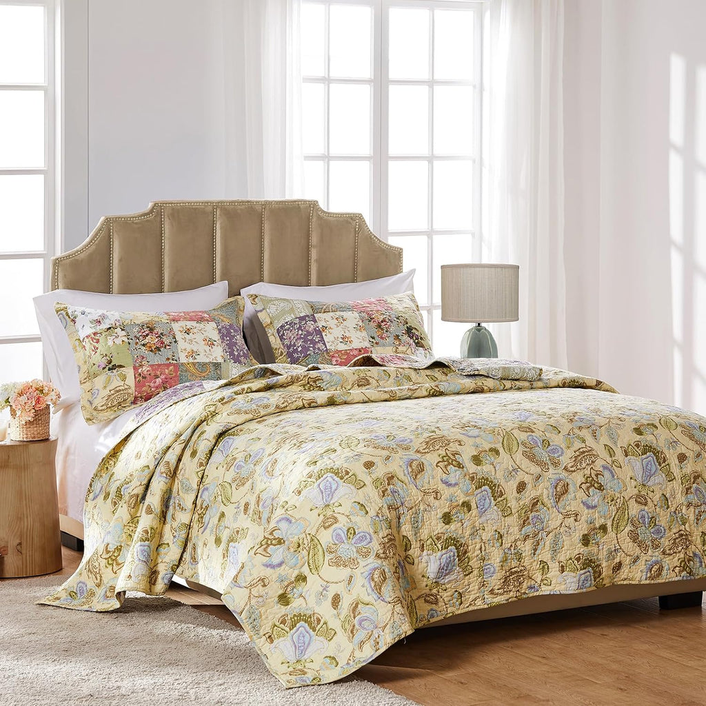 Greenland Home Blooming Prairie 100% Cotton Authentic Patchwork Quilt Set, 2-Piece Twin/Twin XL, Model:GL-0809CMST