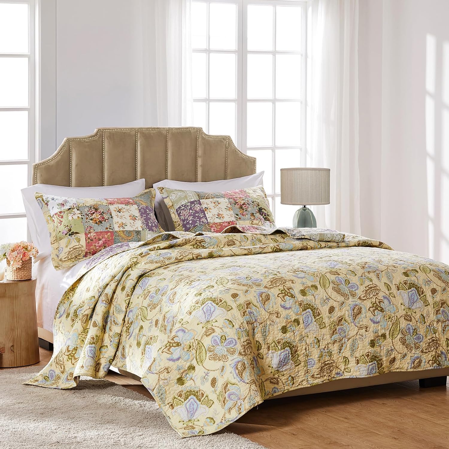 Greenland Home Blooming Prairie 100% Cotton Authentic Patchwork Quilt Set, 2-Piece Twin/Twin XL, Model:GL-0809CMST