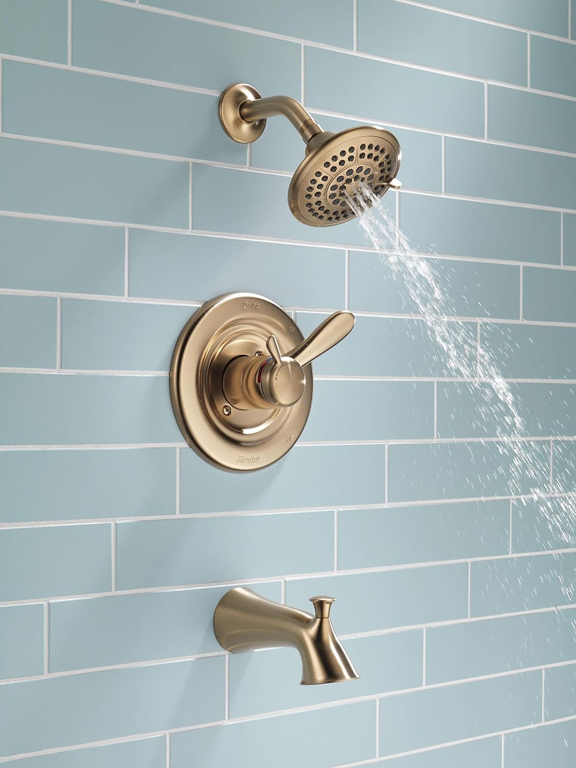 Delta Faucet Lahara 17 Series Dual-Function Tub and Shower Trim Kit with 5-Spray Touch-Clean Shower Head, Champagne Bronze T17438-CZ (Valve Not Included)