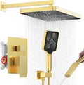 Iriber Gold Shower System Wall Mount with Rainfall Shower Head and Handheld,Shower Faucet Set Mixer Trim Kit (Valve Included),Brushed Gold