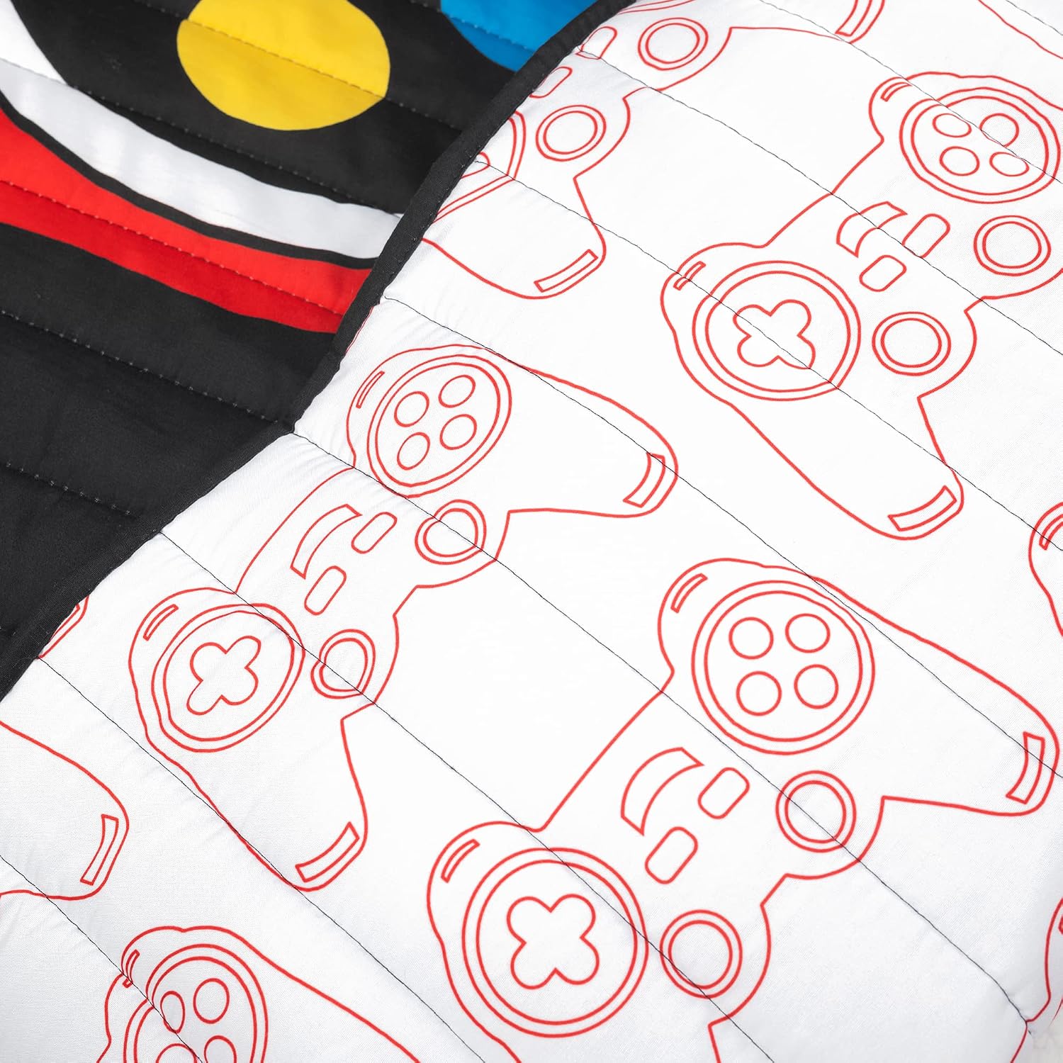 Lush Decor Video Games Reversible Quilt Queen Size 4 Piece Set Full/Queen Black & Red - Kids Bedding Set Queen Quilt - Kids Bedroom Decor