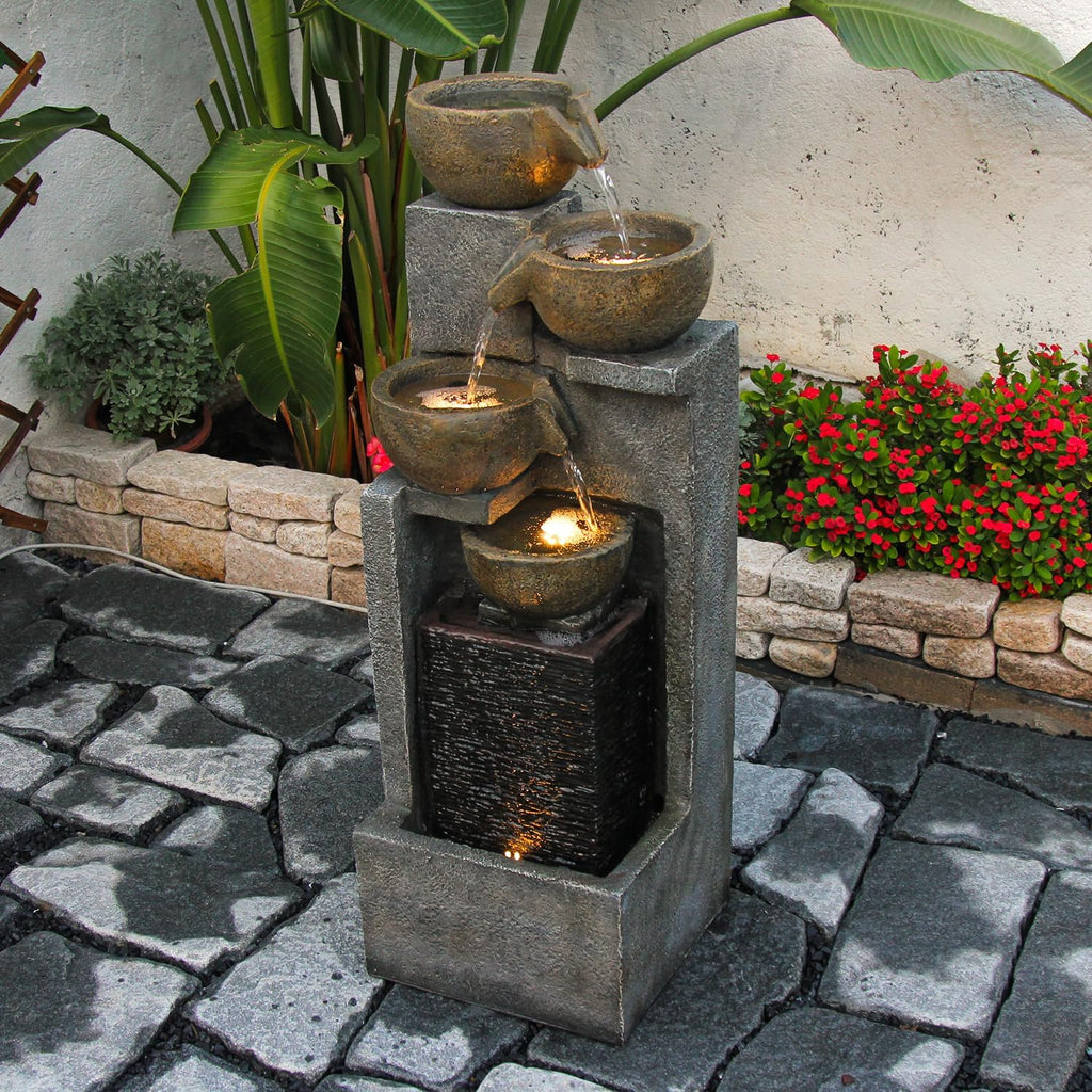 YZM 5-Tier Water Fountain Outdoor Garden Waterfall Fountains Indoor Bowl Cascading Water Feature with Led Lights for Home Deck Patio Porch Yard Decor 37.4' H