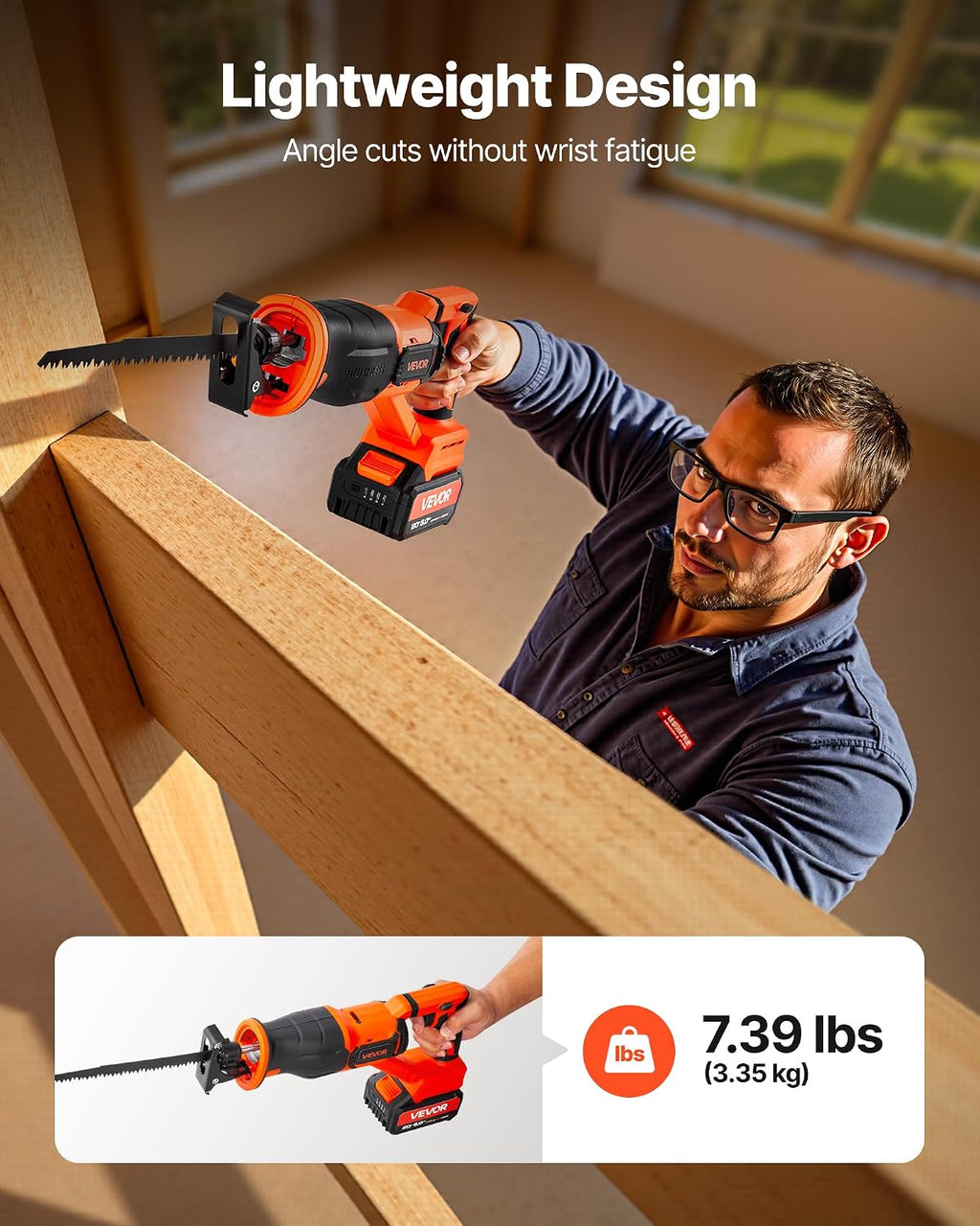 VEVOR 20V Brushless Reciprocating Saw, Cordless Reciprocating Saw with Battery, 3000 SPM Variable Speed, 1' Stroke Length Charger, 8 Blades, and Carrying Bag, for Wood, Metal and Plastic Cutting