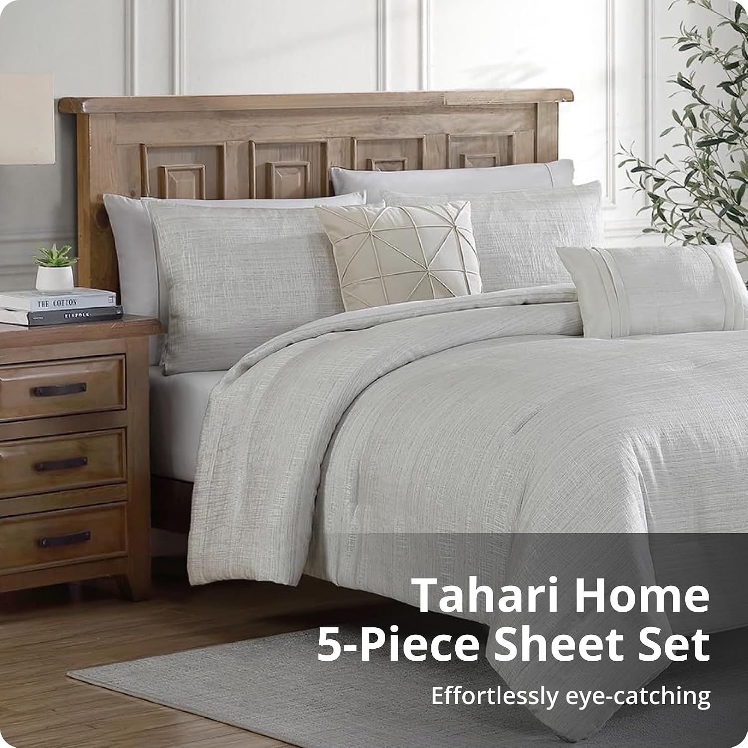 Tahari Home King Size Bedding Set - 5 Piece | Comforter, 2 Shams & 2 Decorative Pillows | Elegant Home Decor | Soft, Durable & Breathable | Fade & Wrinkle Resistant | Olivia Collection, Ivory