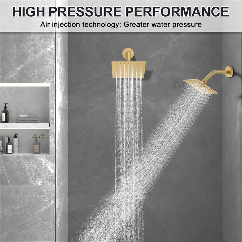 Iriber Bathtub Shower Faucet Set Brushed Gold,Push Button Diverter Shower System for 2 people with 2 in 1 Hand Shower, Dual Shower Head with handheld Wall Mount valve trim kit (cartridge Included)
