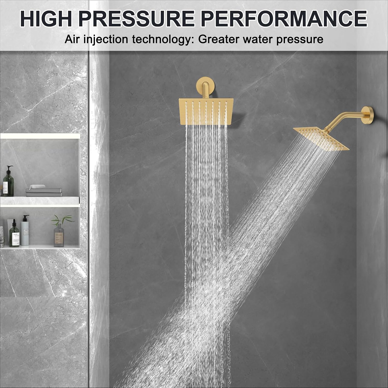 Iriber Bathtub Shower Faucet Set Brushed Gold,Push Button Diverter Shower System for 2 people with 2 in 1 Hand Shower, Dual Shower Head with handheld Wall Mount valve trim kit (cartridge Included)