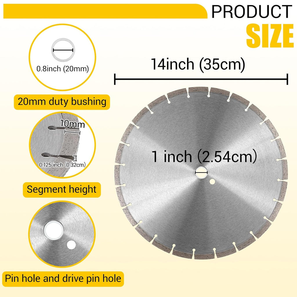 5 Pcs 14 Inch Diamond Concrete Saw Blade, 14 Inch Masonry Blade with 12 mm Arbor Dry or Wet Concrete Saw Cutting General Purpose Segmented High Speed for Brick Stone Block Marble Granite