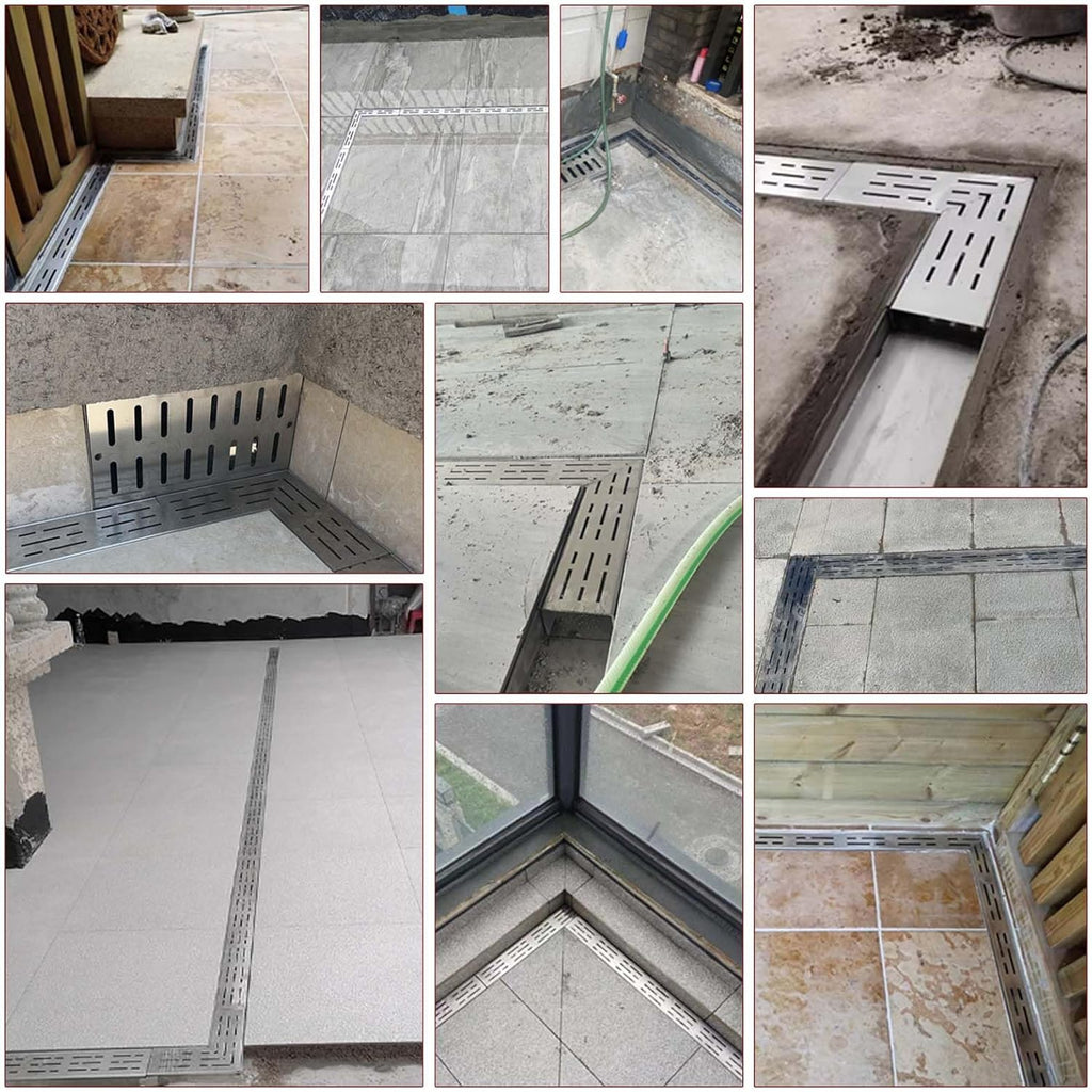 Channel Drain 1-1/4' Wide x 3' 3-5/8' Sections x 6 Pc,Silver Outdoor Pool Deck Drain Channel 304 Stainless Steel with Coupling,Pool Drain for Concrete/Paver/Patios/Walkways