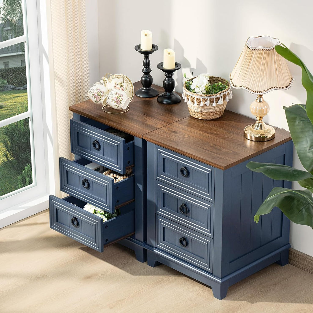 Joaxswe Farmhouse Dresser and Nightstand Sets 3 Piece, Nightstands Set of 2 and 6 Drawers Dressers for Bedroom, 54' Wide Dresser and 18' Inch Night Stand Set for Bedroom, Living Room, Hallway
