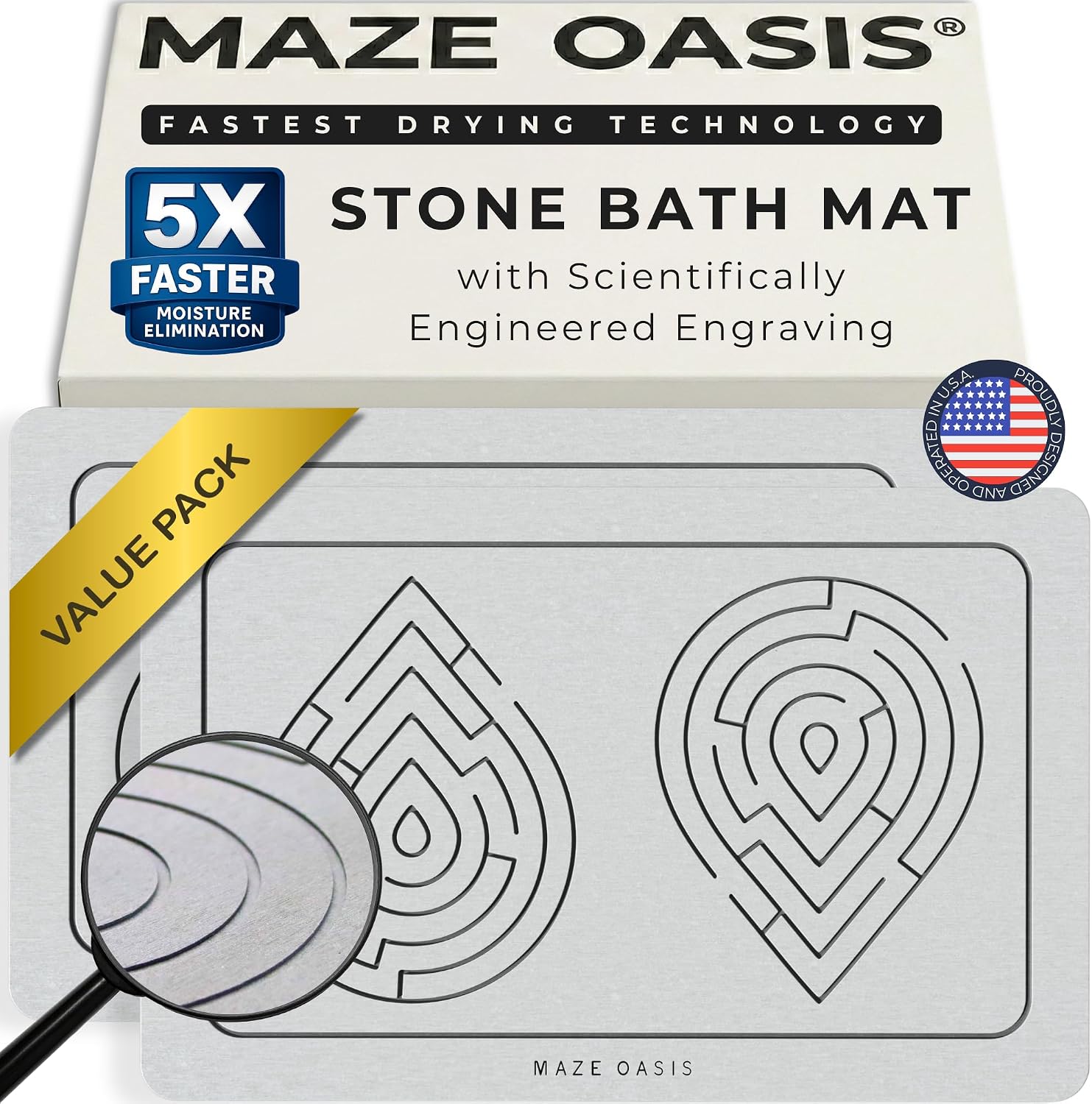 5X Faster Drying - Premium Bathroom Mat Set (2 Pack) [The Dry Home System] – Stone Bath Mats for Bathroom & Dish Drying Mat Stone – Non Slip Diatomaceous Earth – Zen Sterling