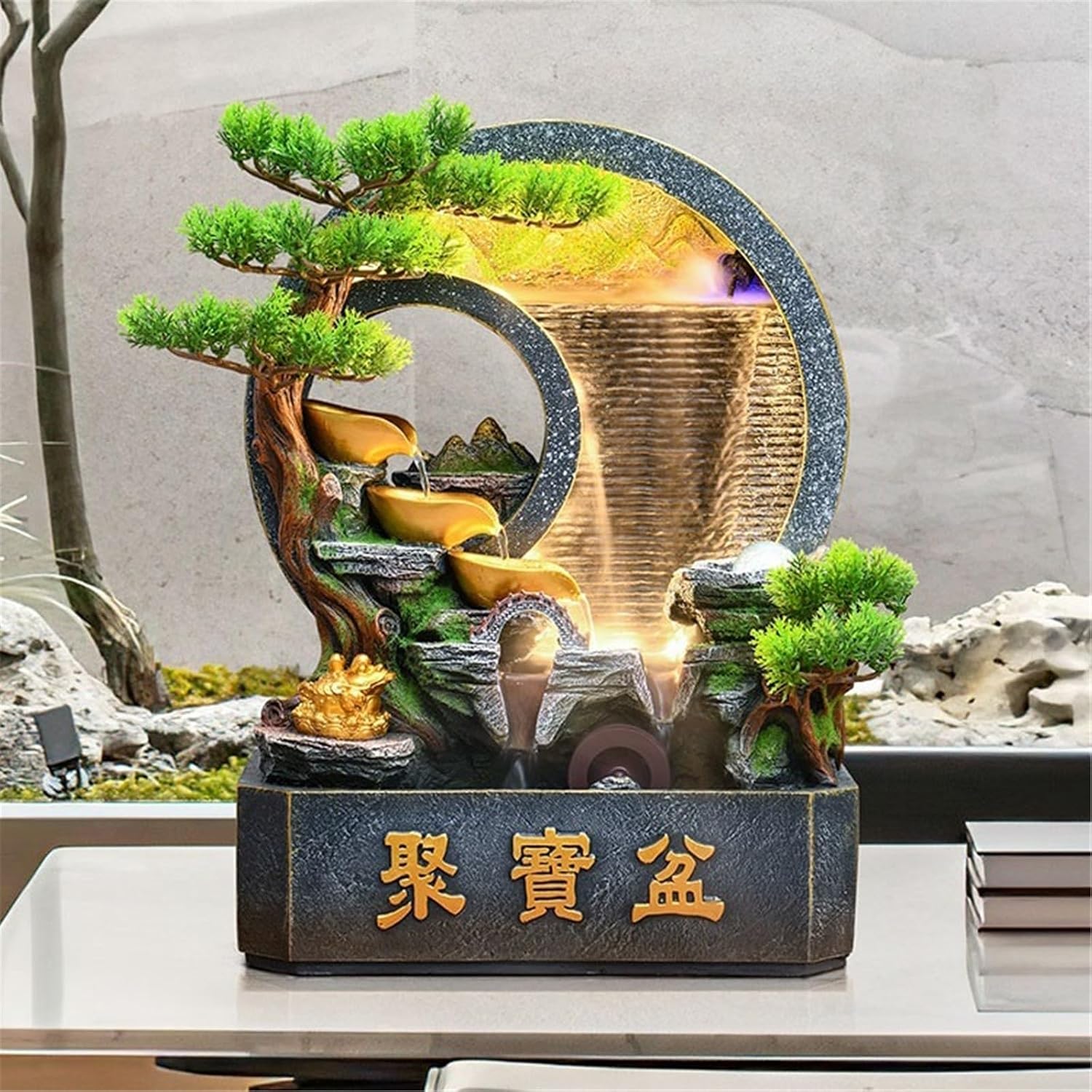Tabletop Chinese Rockery Curtain Wall Water Ornaments Tabletop Fountain for Home Office Decoration Decor