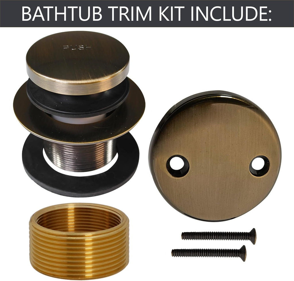 Westbrass D93K-50-06 Universal Fine or Coarse Thread Replacement Bathtub Tip-Toe Drain Plug with 2-Hole Faceplate, 50-Pack, Antique Brass, 50 Count
