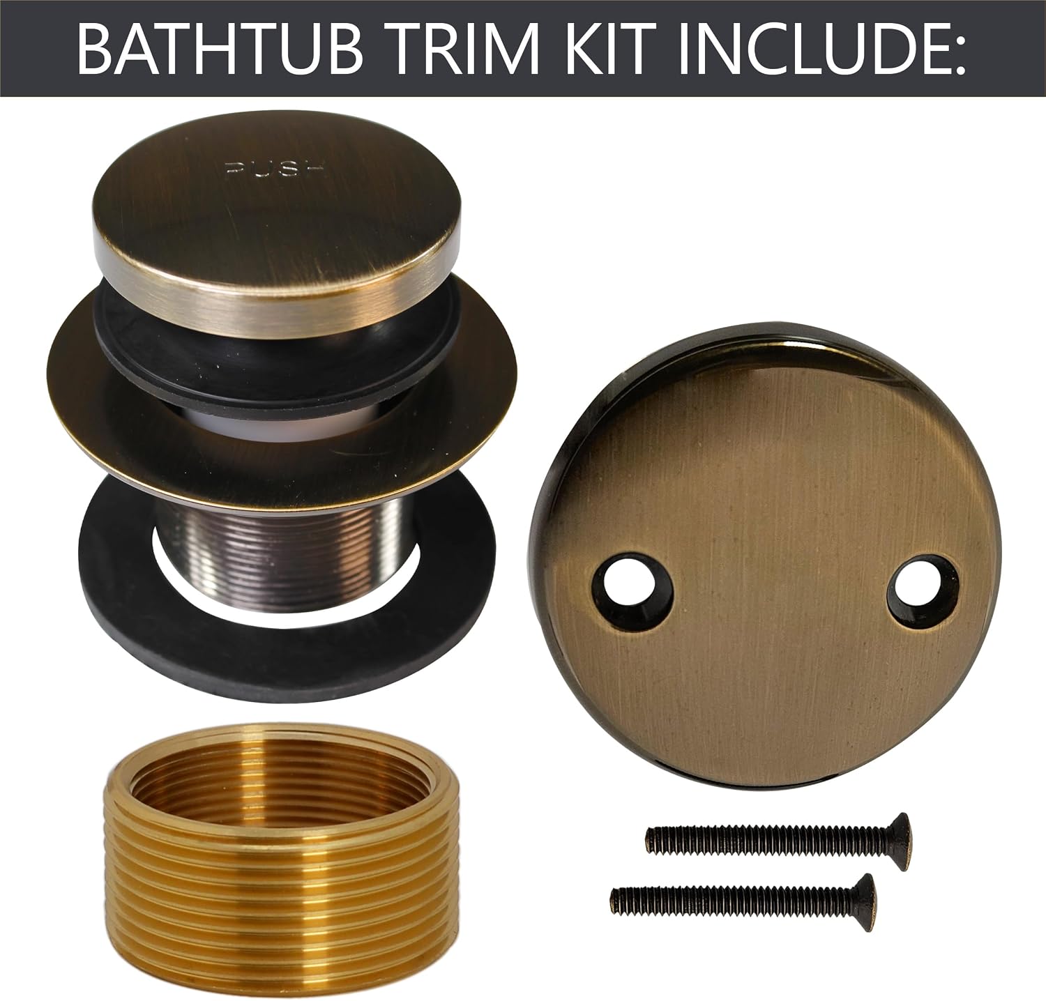 Westbrass D93K-50-06 Universal Fine or Coarse Thread Replacement Bathtub Tip-Toe Drain Plug with 2-Hole Faceplate, 50-Pack, Antique Brass, 50 Count