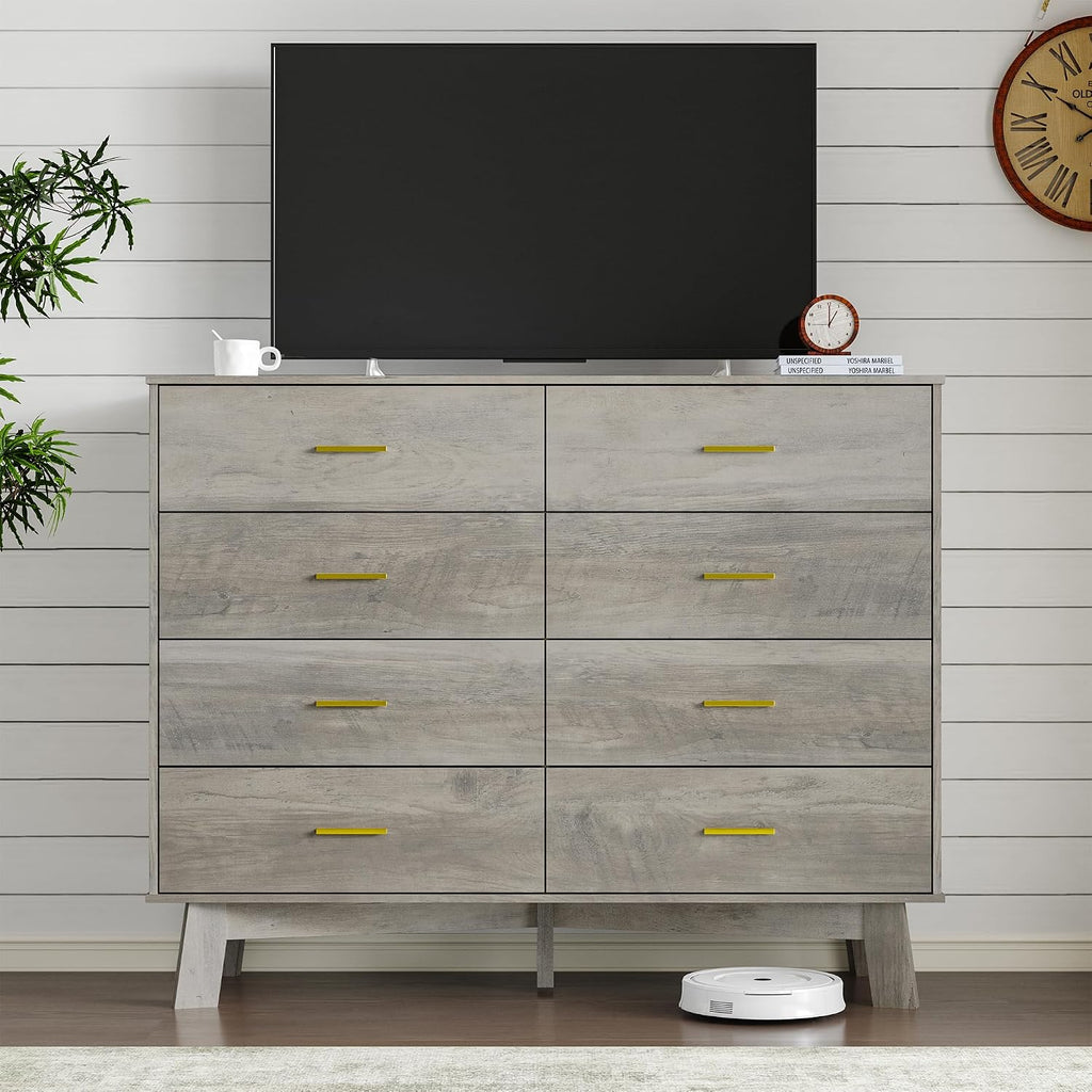 BORNOON Dresser for Bedroom with 8-Drawer, 37' Tall Modern Chest of Drawers with Metal Handles, X-Shape Base & Adjustable Center Leg, Anti-Tip Closet Organizers and Storage
