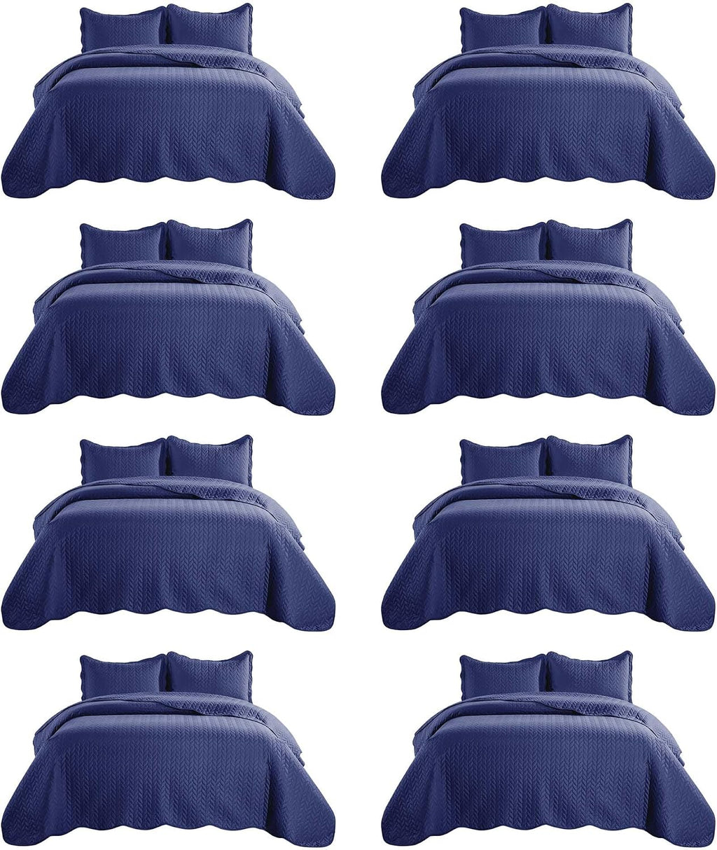IR Imperial Rooms 8 Pack Quilt King Size Bedding (106' x 96') - Bulk Wholesale for Hotels, Guest Bedroom & Airbnbs - Lightweight Microfiber Reversible Embossed Quilts Bedspread (Navy)