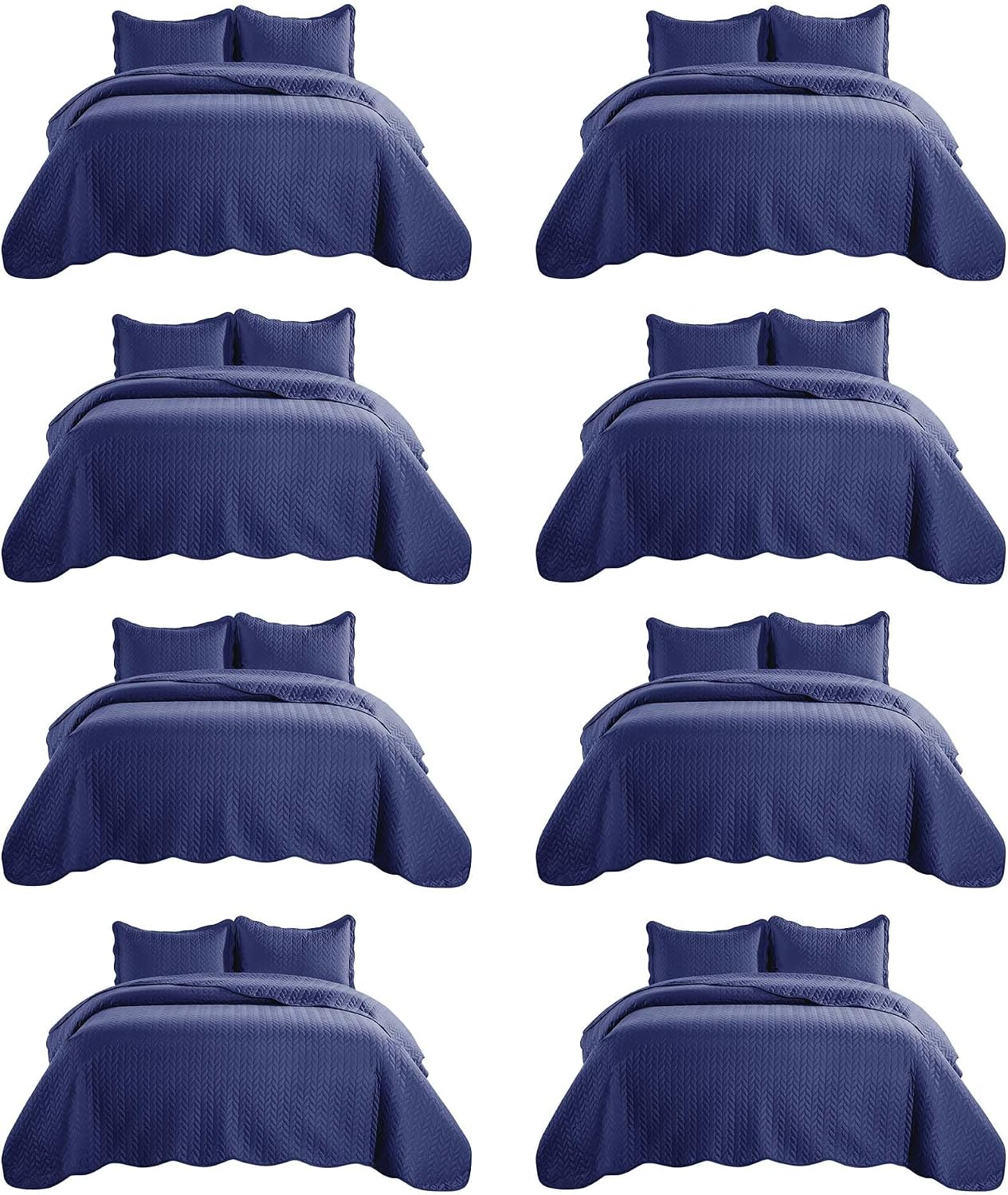 IR Imperial Rooms 8 Pack Quilt King Size Bedding (106' x 96') - Bulk Wholesale for Hotels, Guest Bedroom & Airbnbs - Lightweight Microfiber Reversible Embossed Quilts Bedspread (Navy)