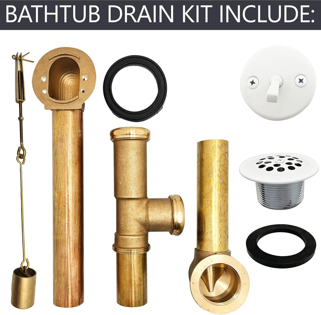 Westbrass A323-50 14' Bath Waste & Overflow Assembly with Trip Lever and Beehive Strainer Grid Drain, Powder Coat White