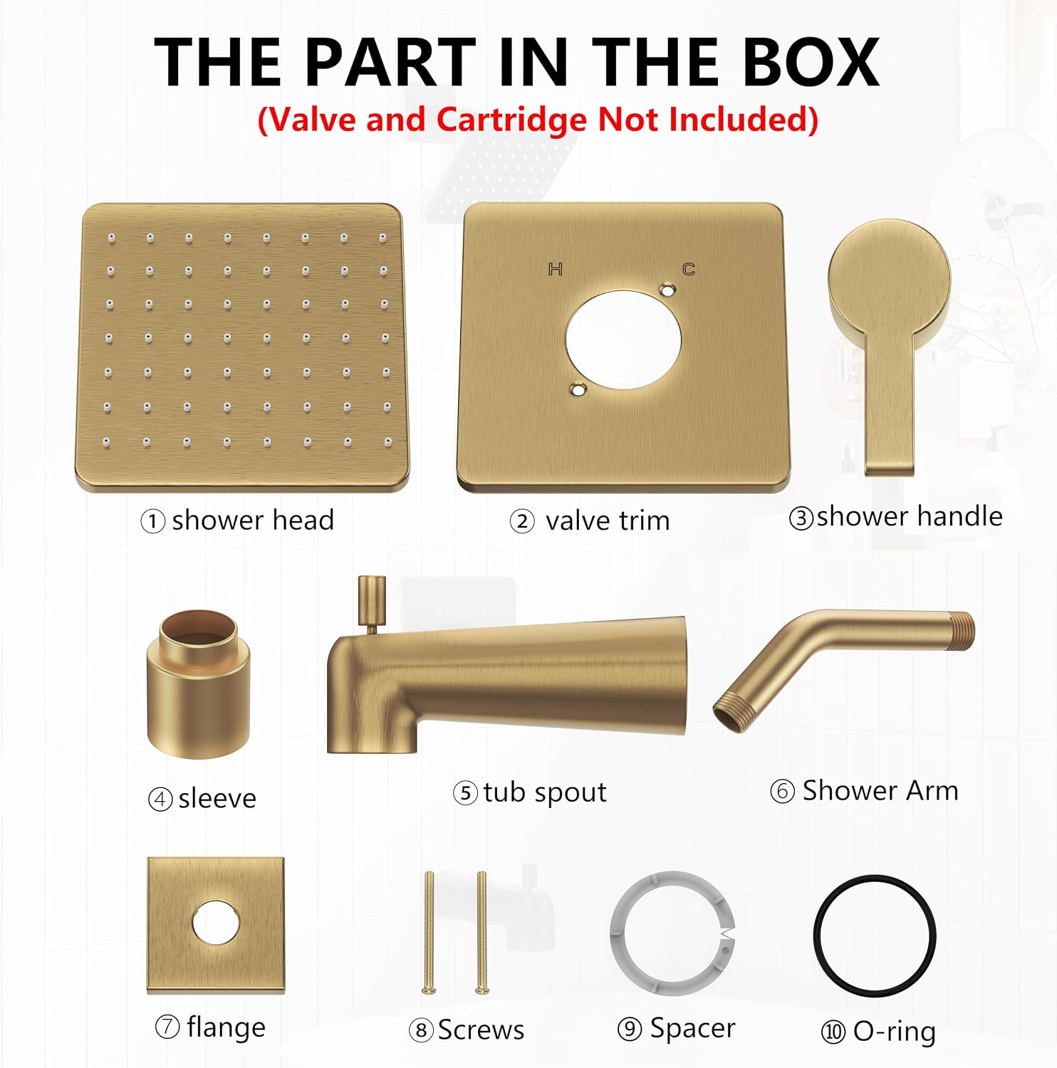 Replacement for Delta 13/14 Series Shower Trim Kit, Compatible with Delta R10000 Tub Shower Faucet Set, Brushed Gold Shower Head and Handle Set,Champagne Bronze (Cartridge and Valve Not Included)