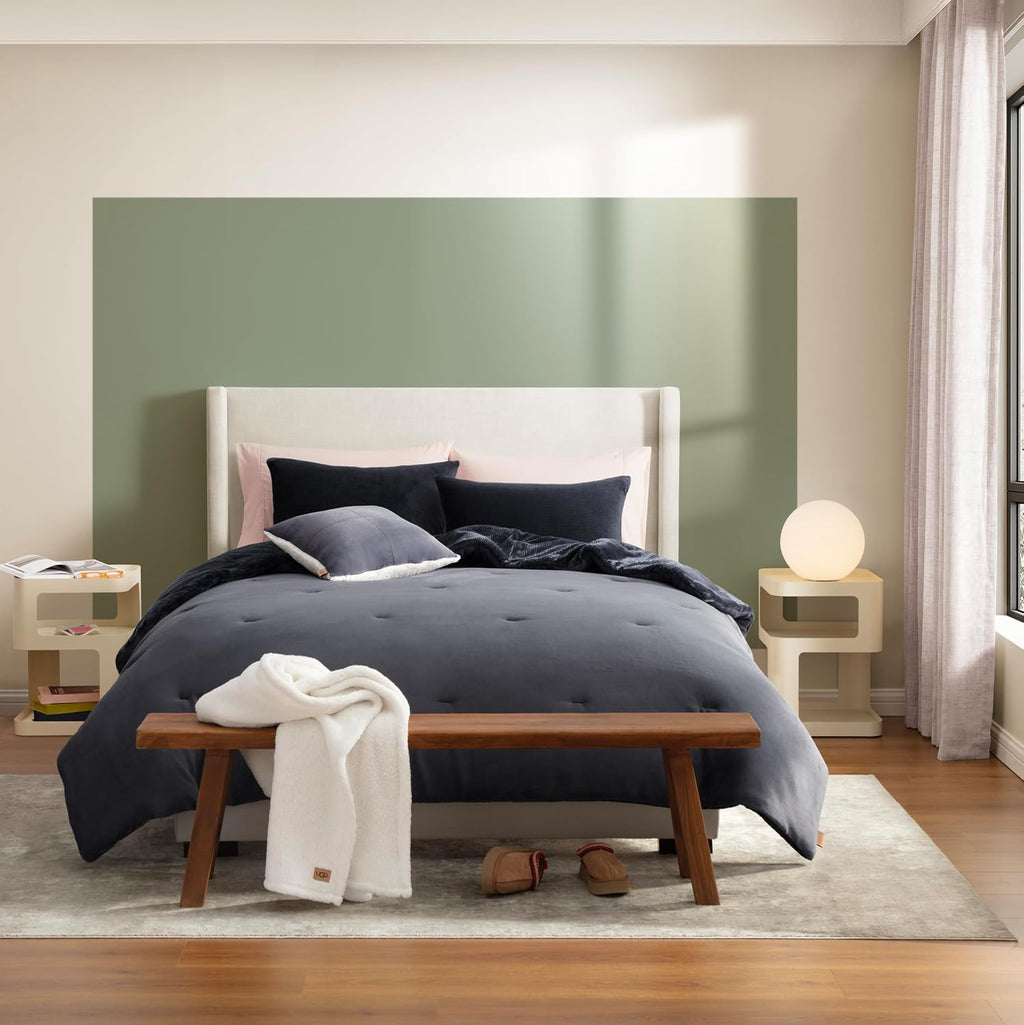 UGG Remina Comforter Set 5 Piece Bed in a Bag with Throw Blanket, Decorative Pillow, Shams, and Reversible Comforter Hypoallergenic Washable Luxury Warm Fluffy Bedding Set, Full/Queen, Navy Blue