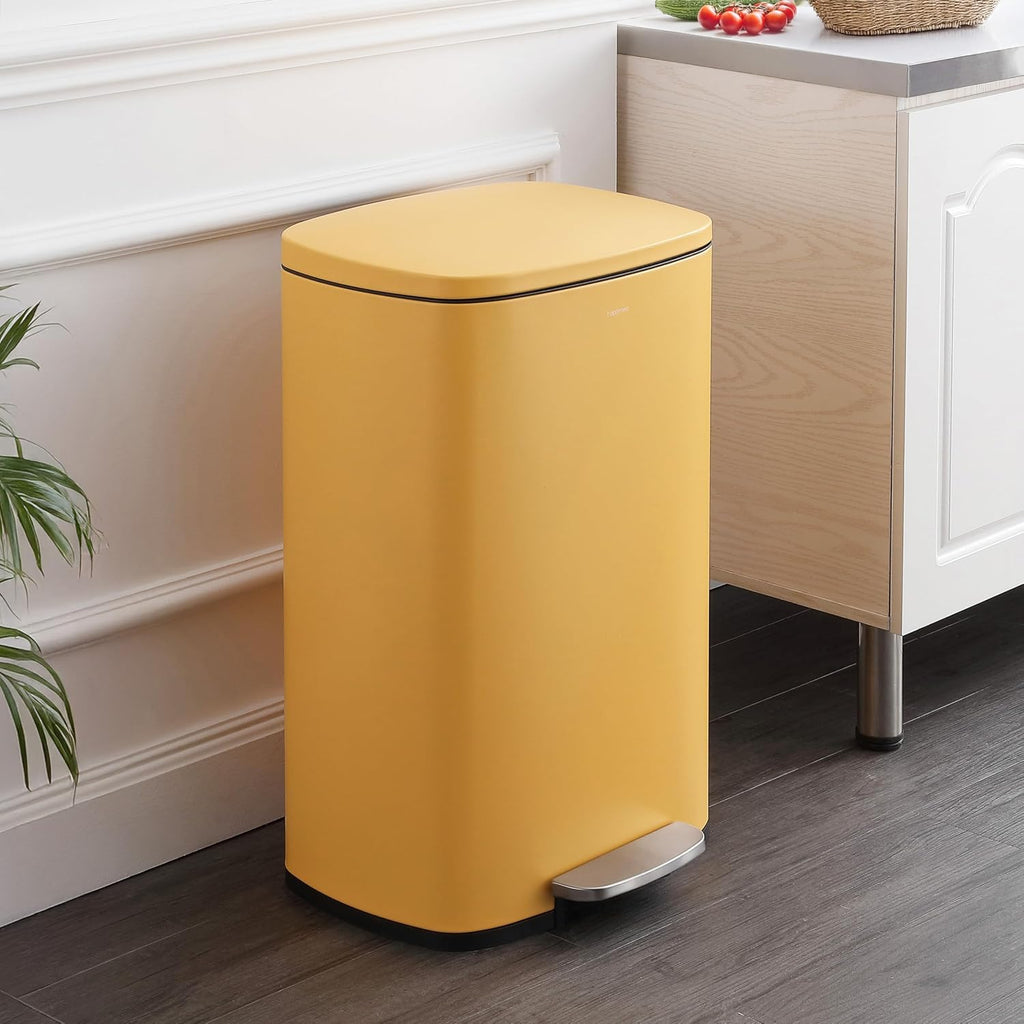 happimess HPM1006L Connor Rectangular 13-Gallon Trash Can with Soft-Close Lid and Free Mini Trash Can, Fingerprint Resistant, Modern, Minimalistic for Home, Kitchen, Office, Bathroom, Daffodil Yellow